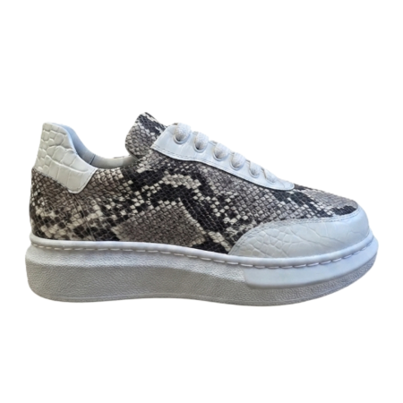 Sneakers - sneakers dama piele naturala silver python croco alb talpa alba cusuta