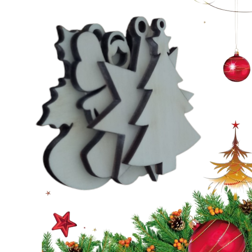 Set 4 decoratiuni lemn Craciun, modele diferite, 7 cm, G10 [4]
