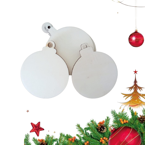 Set 5 decoratiuni lemn Craciun, modele diferite, 8 cm diametru, G7 [4]