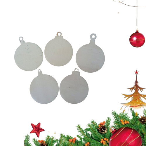Set 5 decoratiuni lemn Craciun, modele diferite, 8 cm diametru, G7 [2]