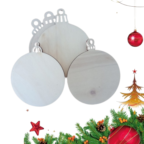Set 5 decoratiuni lemn Craciun, modele diferite, 8 cm diametru, G8 [2]