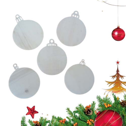 Set 5 decoratiuni lemn Craciun, modele diferite, 8 cm diametru, G8 [4]