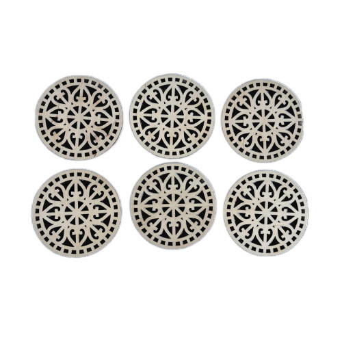 Set 6 suporturi pentru pahare + cutie, blank lemn, rotund, 9 cm, model decupat M2 [3]