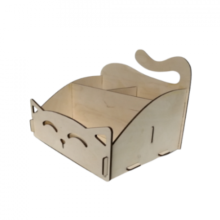 Depozitare si organizare birou - Organizator birou model pisica, blank lemn, 20x15x15 cm