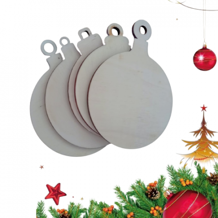 Figurine, forme, ornamente - Set 5 decoratiuni lemn Craciun, modele diferite, 8 cm diametru, G7