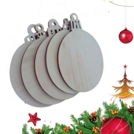 Figurine, forme, ornamente - Set 5 decoratiuni lemn Craciun, modele diferite, 8 cm diametru, G8