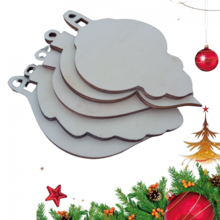 Figurine, forme, ornamente - Set 5 decoratiuni lemn Craciun, modele diferite, 8 cm diametru, G9