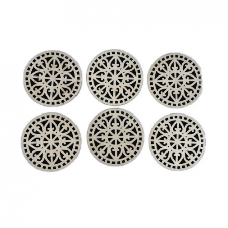 Set 6 suporturi pentru pahare + cutie, blank lemn, rotund, 9 cm, model decupat M2 [2]