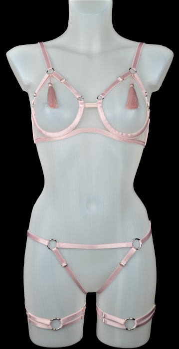 SET NOCTURNO TULLE ATILLA& HARNESS PINK V -4 PIESE [1]