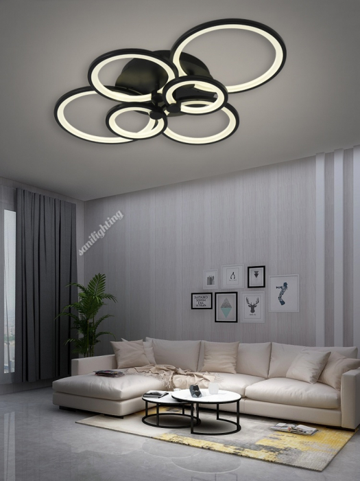 Lustra Led Cercuri 196W, 4+2 brate, Neagra, telecomanda, intensitate reglabila [1]