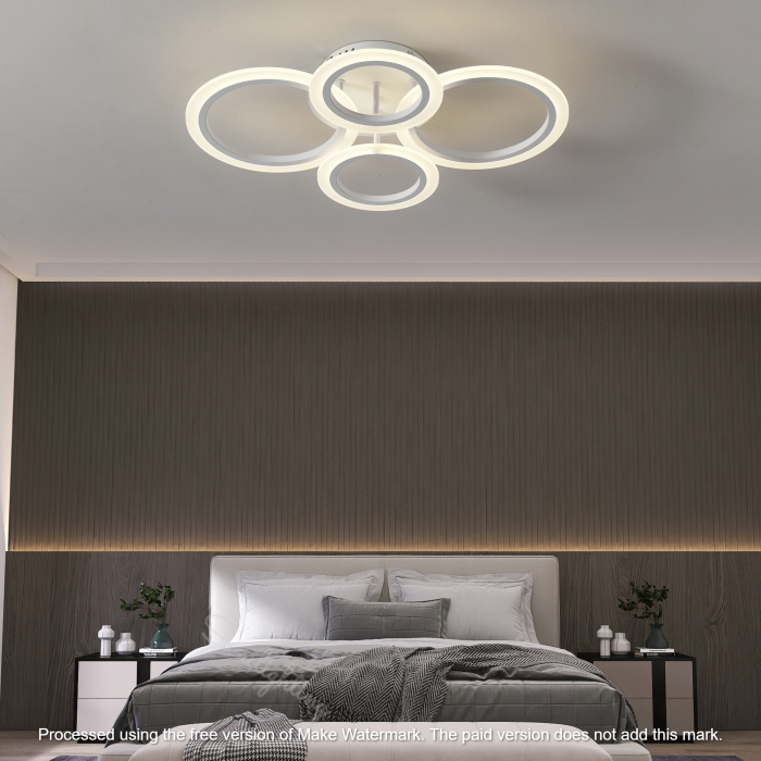 Lustra Led Cercuri  78W, Alba, 4 Brate, telecomanda, intensitate reglabila [2]
