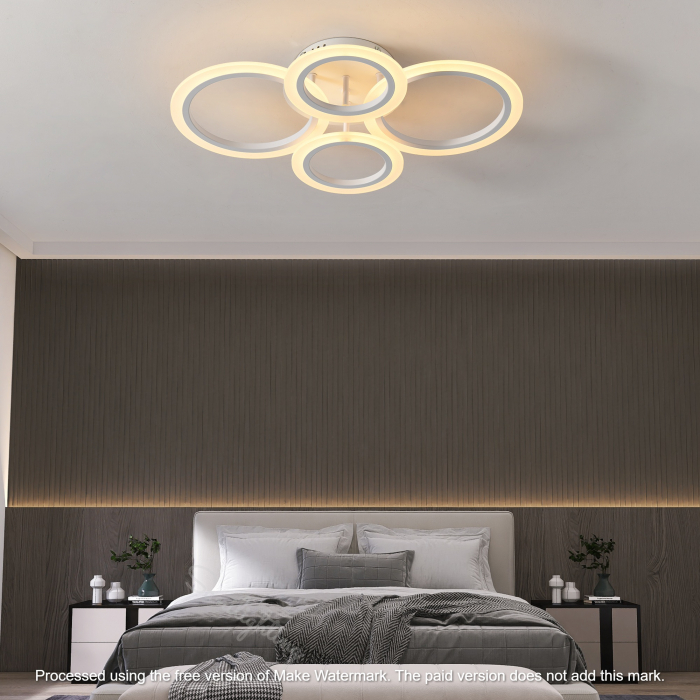 Lustra Led Cercuri  78W, Alba, 4 Brate, telecomanda, intensitate reglabila [3]