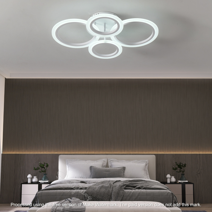 Lustra Led Cercuri  78W, Alba, 4 Brate, telecomanda, intensitate reglabila [1]