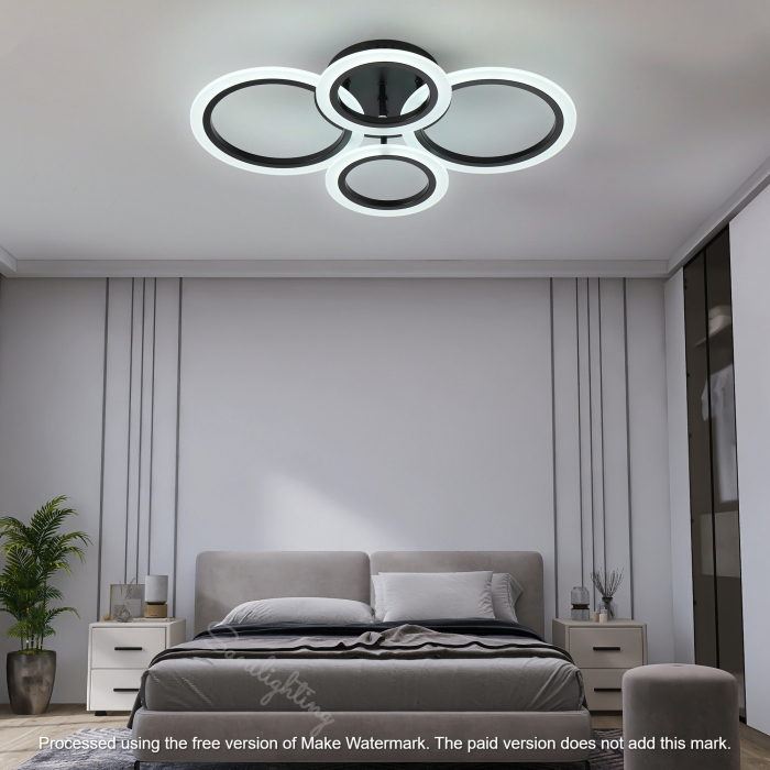 Lustra Led Cercuri  78W, Negru , 4 Brate, telecomanda, intensitate reglabila [2]