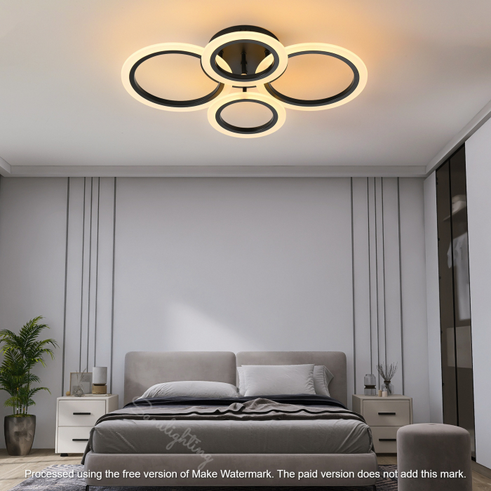 Lustra Led Cercuri  78W, Negru , 4 Brate, telecomanda, intensitate reglabila [3]