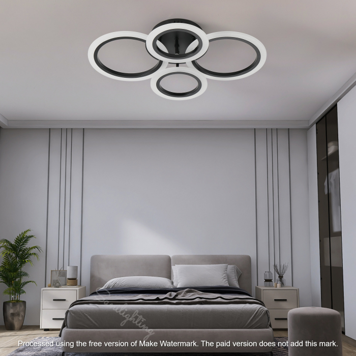 Lustra Led Cercuri  78W, Negru , 4 Brate, telecomanda, intensitate reglabila [4]