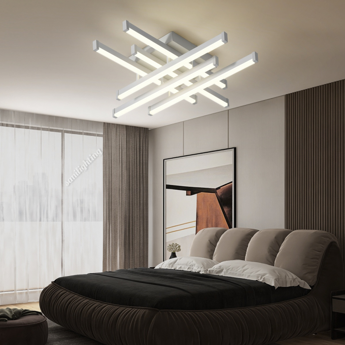 Lustra Led Linii 160W, Alba, 6 brate, telecomanda, intensitate reglabila [1]