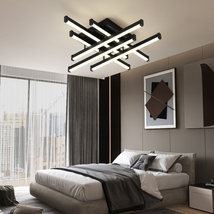 Lustra Led Linii 160W, Neagra, 6 brate, telecomanda, intensitate reglabila [1]