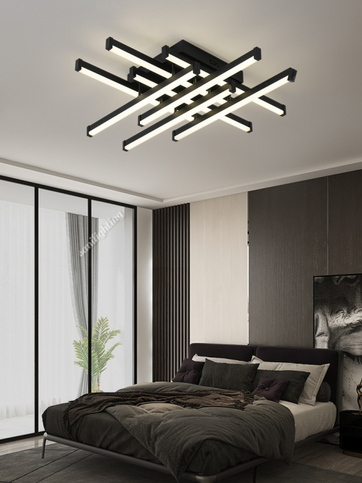 Lustra Led Linii 160W, Neagra, 8 brate, telecomanda, intensitate reglabila [1]