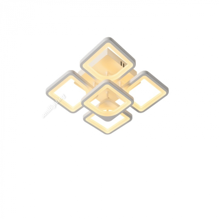 Lustra Led Patrat 120W, Alba, 4+1 brate, telecomanda, intensitate reglabila [2]