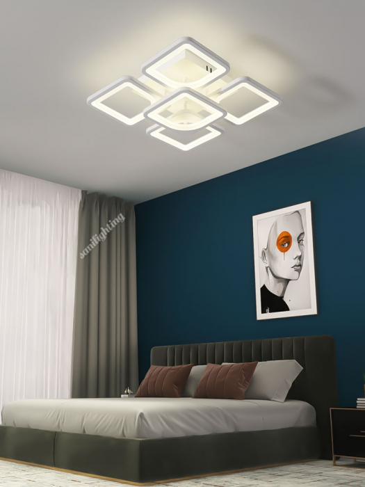 Lustra Led Patrat 120W, Alba, 4+1 brate, telecomanda, intensitate reglabila [1]