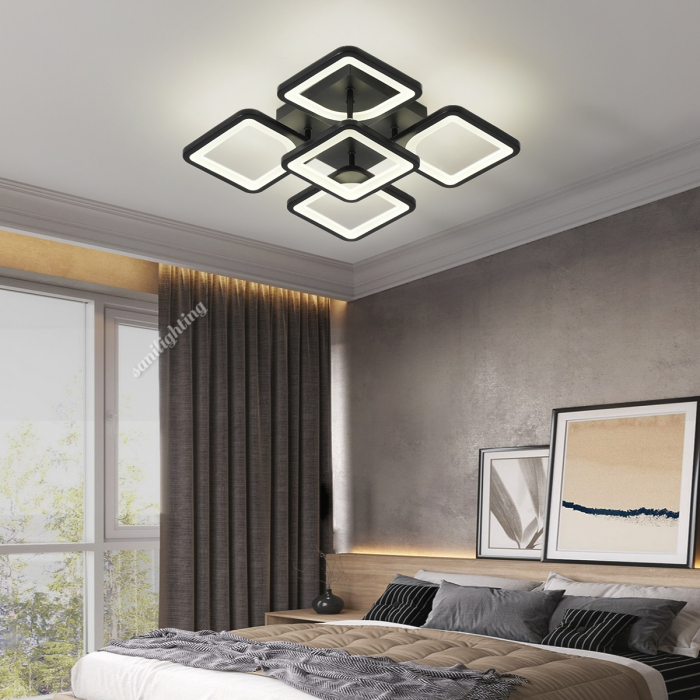 Lustra Led Patrat 120W, Neagra, 4+1 brate, telecomanda, intensitate reglabila [1]