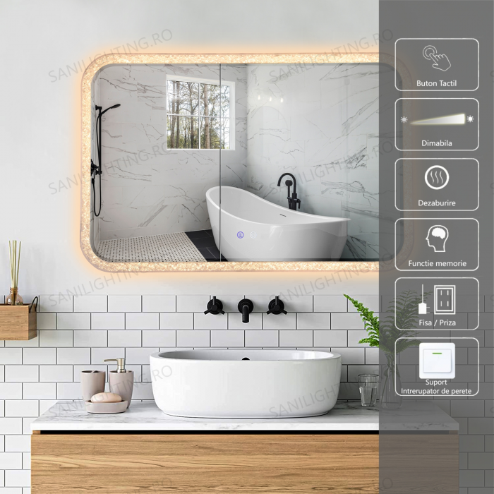 Oglinda LED 100x65cm, Rama Acril, Intrerupator Touch, Dezaburire, 3 tipuri de lumina, Dimabila  SN 052 [1]
