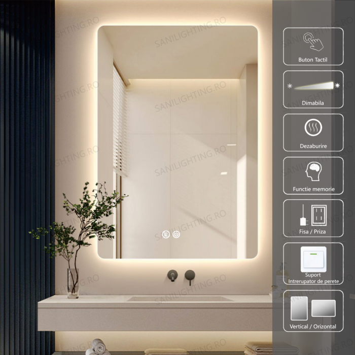 Oglinda LED 50x70cm,,Intrerupator Touch, Dezaburire, 3 tipuri de lumina, Dimabila  SN 030 [2]