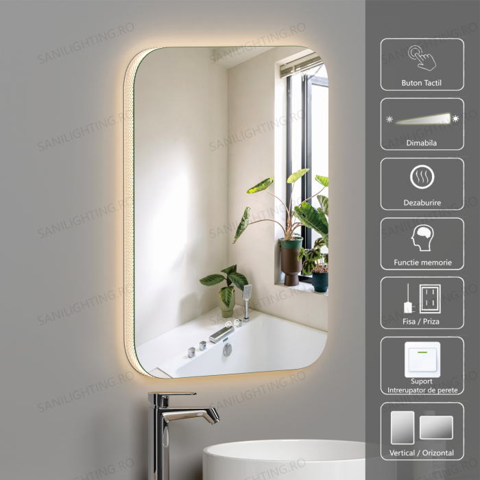 Oglinda LED 50x70cm, Rama Acril, Intrerupator Touch, Dezaburire, 3 tipuri de lumina, Dimabila   SN 038 [1]