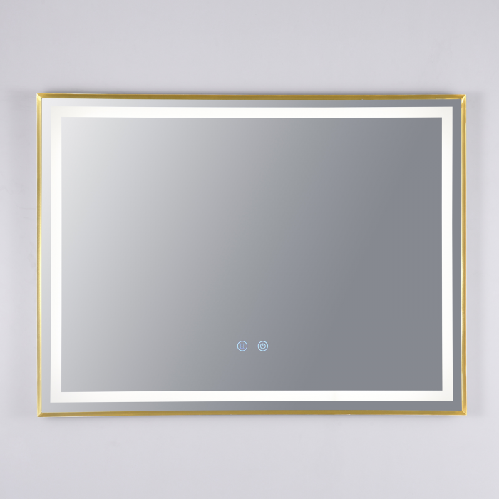 Oglinda LED  80x60 cm, Intrerupator Touch, Dezaburire, 3 tipuri de lumina, Dimabila, Rama Auriu  SN 033 GD [7]