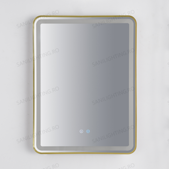 Oglinda LED  80x60 cm, Intrerupator Touch, Dezaburire, 3 tipuri de lumina, Dimabila, Rama Auriu  SN 039 GD [7]