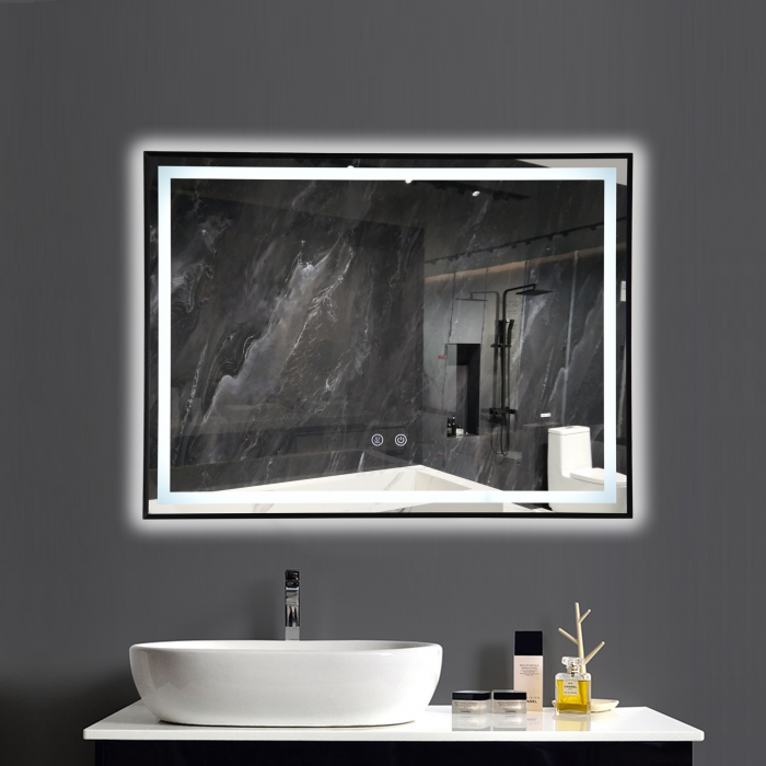 Oglinda LED  80x60 cm, Intrerupator Touch, Dezaburire, 3 tipuri de lumina, Dimabila, Rama Negru  SN 033 BK [2]