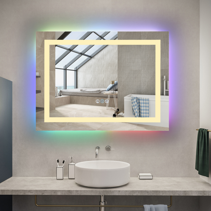 Oglinda LED  80x60 cm, Intrerupator Touch, RGB, Dezaburire, 3 tipuri de lumina, Dimabila,  SN 014 RGB [1]