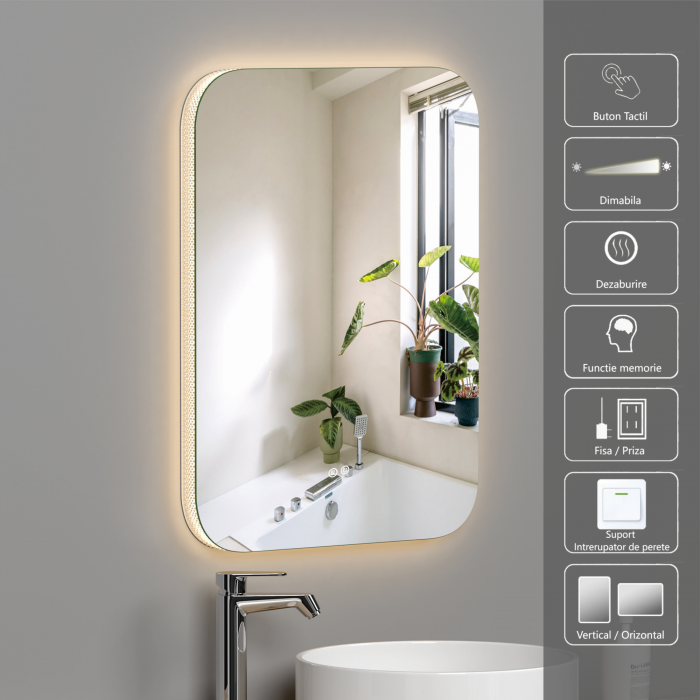 Oglinda LED 80x60cm, Rama Acril, Intrerupator Touch, Dezaburire, 3 tipuri de lumina, Dimabila   SN 003 [1]