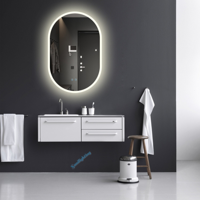 Oglinda LED  90x60 cm,Ovala, Intrerupator Touch, Dezaburire, 3 tipuri de lumina, Dimabila  ,Margine Mata , SN 061 - 101 [1]