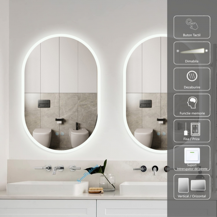 Oglinda LED  90x60 cm,Ovala, Intrerupator Touch, Dezaburire, 3 tipuri de lumina, Dimabila  ,Margine Mata , SN 061 - 101 [4]