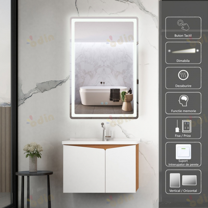 Oglinda LED  90x60 cm, Intrerupator Touch, Dezaburire, 3 tipuri de lumina, Dimabila   SN 057 [1]