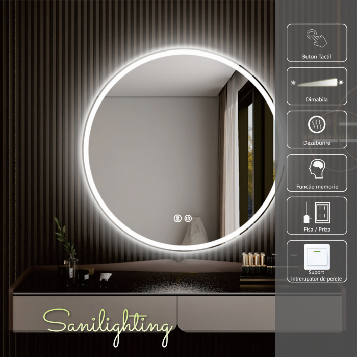 Oglinda LED Diametru 60cm, Intrerupator Touch, Dezaburire, 3 tipuri de lumina, Dimabila  SN 018 [3]
