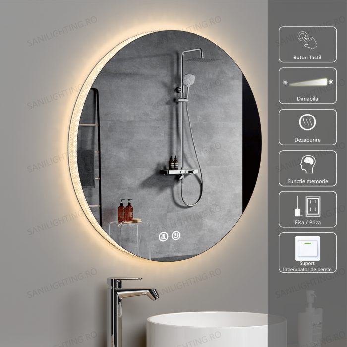 Oglinda LED Diametru 60cm Rama Acril, Intrerupator Touch, Dezaburire, 3 tipuri de lumina, Dimabila   SN  005 [1]