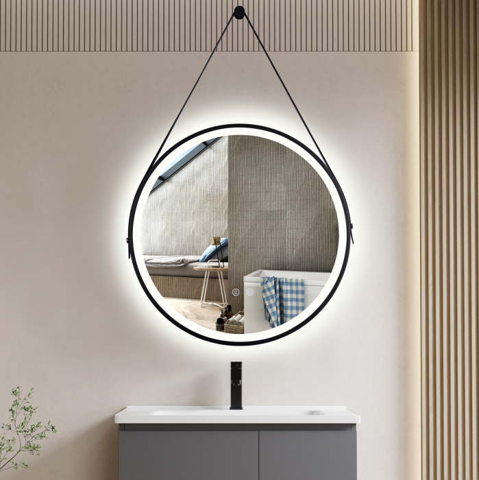Oglinda LED Diametru 60 cm, Intrerupator Touch, Dezaburire, 3 tipuri de lumina,  Dimabila  Rama Negru  SN 009 [4]