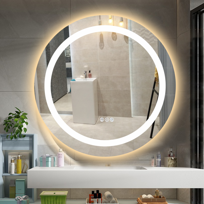 Oglinda LED Diametru 70cm, RGB Intrerupator Touch, Dezaburire, 3 tipuri de lumina, Dimabila  SN013 RGB [5]