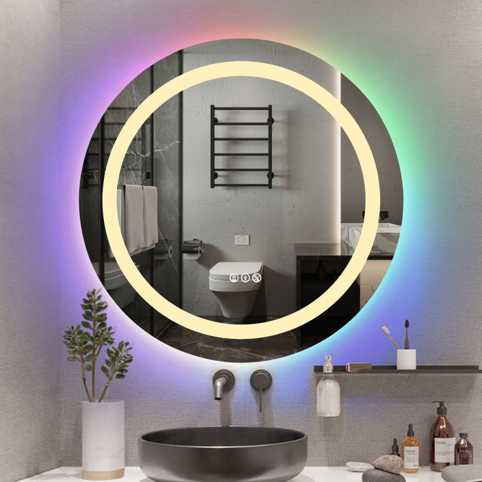 Oglinda LED Diametru 70cm, RGB Intrerupator Touch, Dezaburire, 3 tipuri de lumina, Dimabila  SN013 RGB [1]