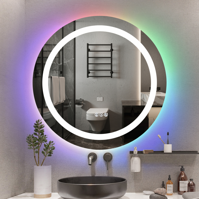 Oglinda LED Diametru 70cm, RGB Intrerupator Touch, Dezaburire, 3 tipuri de lumina, Dimabila  SN013 RGB [3]
