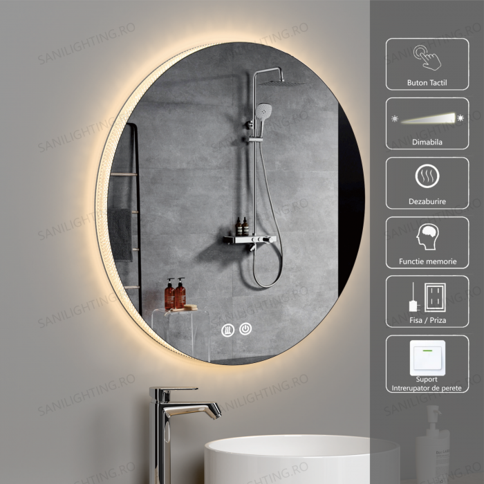 Oglinda LED Diametru 70cm Rama Acril, Intrerupator Touch, Dezaburire, 3 tipuri de lumina, Dimabila  SN  025 [3]