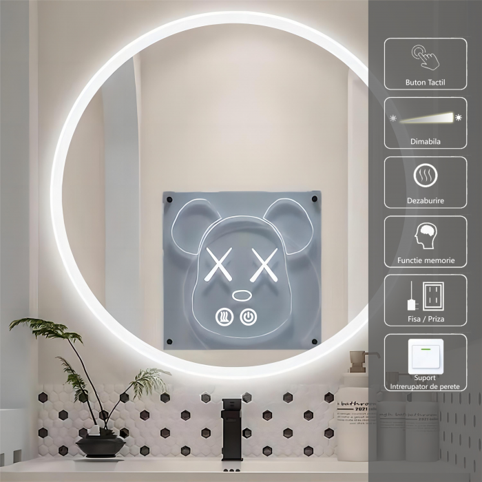 Oglinda LED Diametru 80cm, Intrerupator Touch, Dezaburire, 3 tipuri de lumina, Dimabila  SN 013-80 [3]