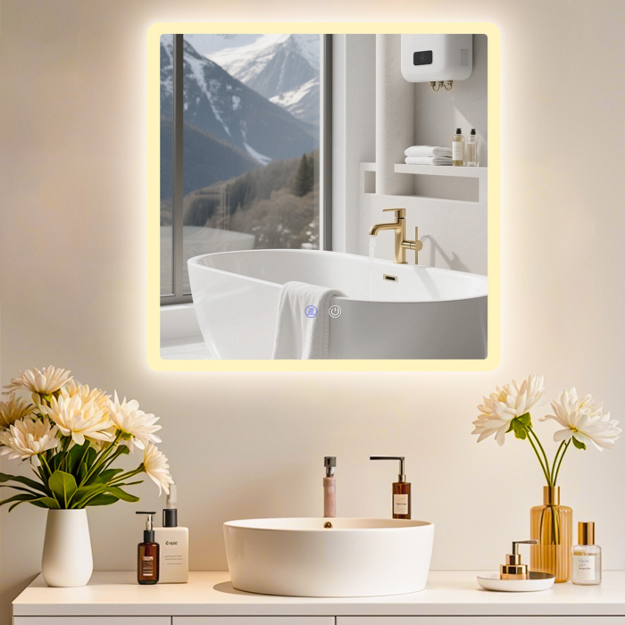 Oglinda LED  Patrata ,70x70 cm, Intrerupator Touch, Dezaburire, 3 tipuri de lumina, Dimabila [3]