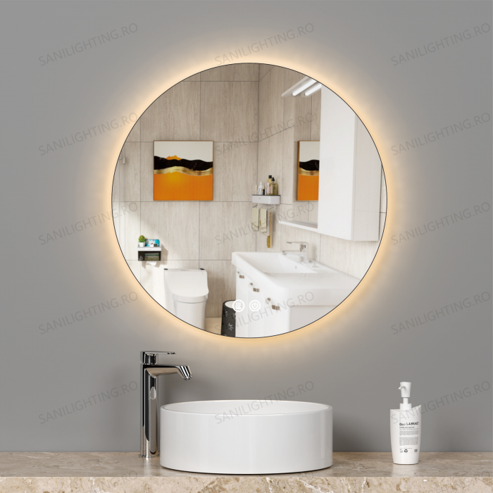 Oglinda LED Diametru 70cm Rama Acril, Intrerupator Touch, Dezaburire, 3 tipuri de lumina, Dimabila  SN  025 [1]