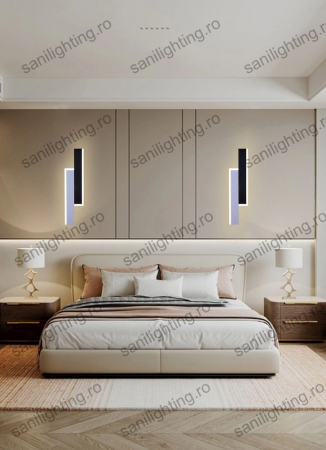 Aplice si Plafoniere - Aplica Led 12W, Negru Alb, 40 cm, 3 tipuri de lumina, Intensitate reglabila
