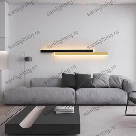 Aplice si Plafoniere - Aplica Led 22W, Negru Auriu, 80 cm, 3 tipuri de lumina, Intensitate reglabila