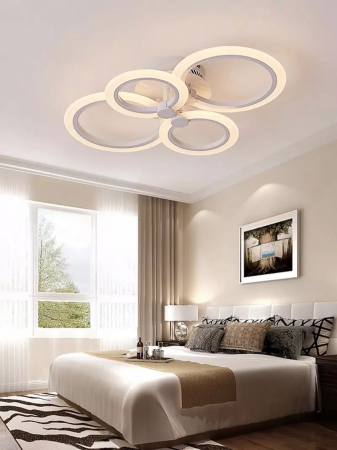 Lustre LED - Lustra Led Cerc 72W, Alba, 4 cercuri, telecomanda, intensitate reglabila